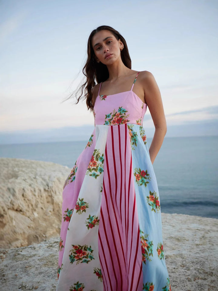 Pink Floral Print Fit And Flare Maxi Dress