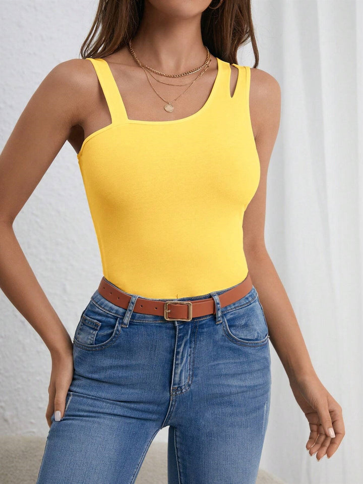 Yellow Shoulder Strap Cut-Out Top