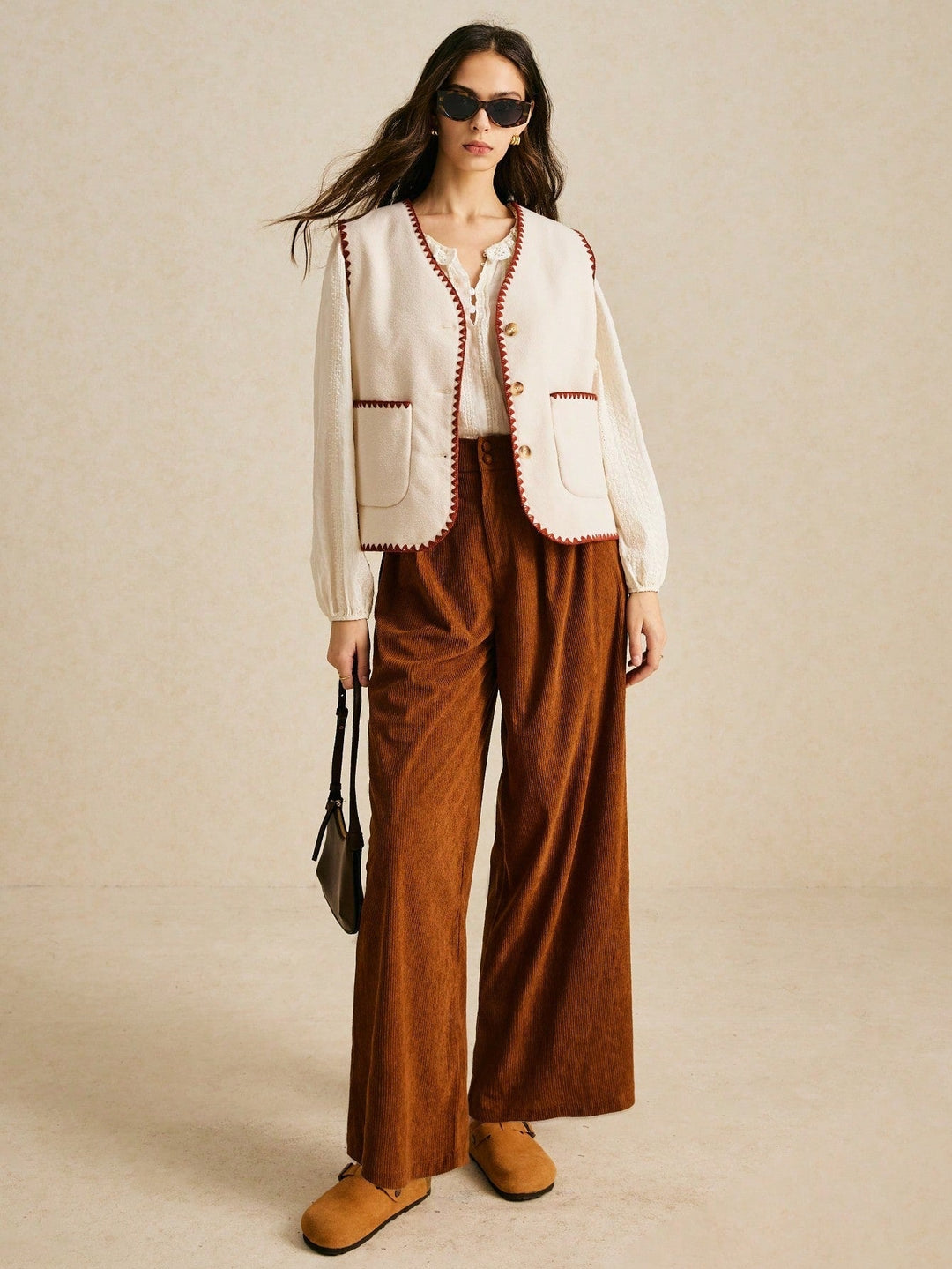 Brown Waist Buttoned Corduroy Pant