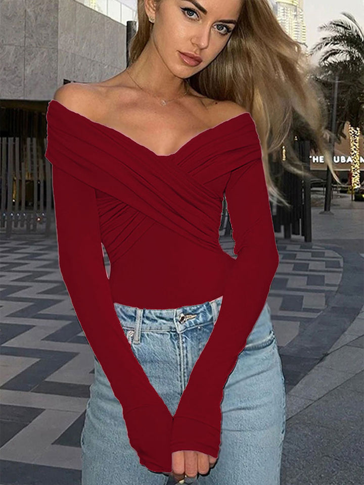 Red Cross Front Off Shoulder Fitted Top