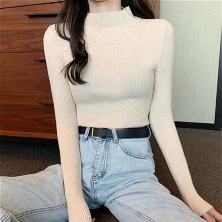 Cream High Neck Full Sleeves Top