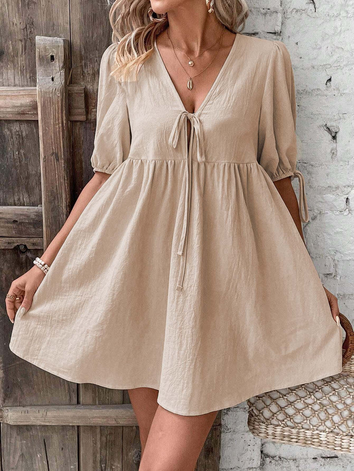 Khaki Front Tie Up Dress
