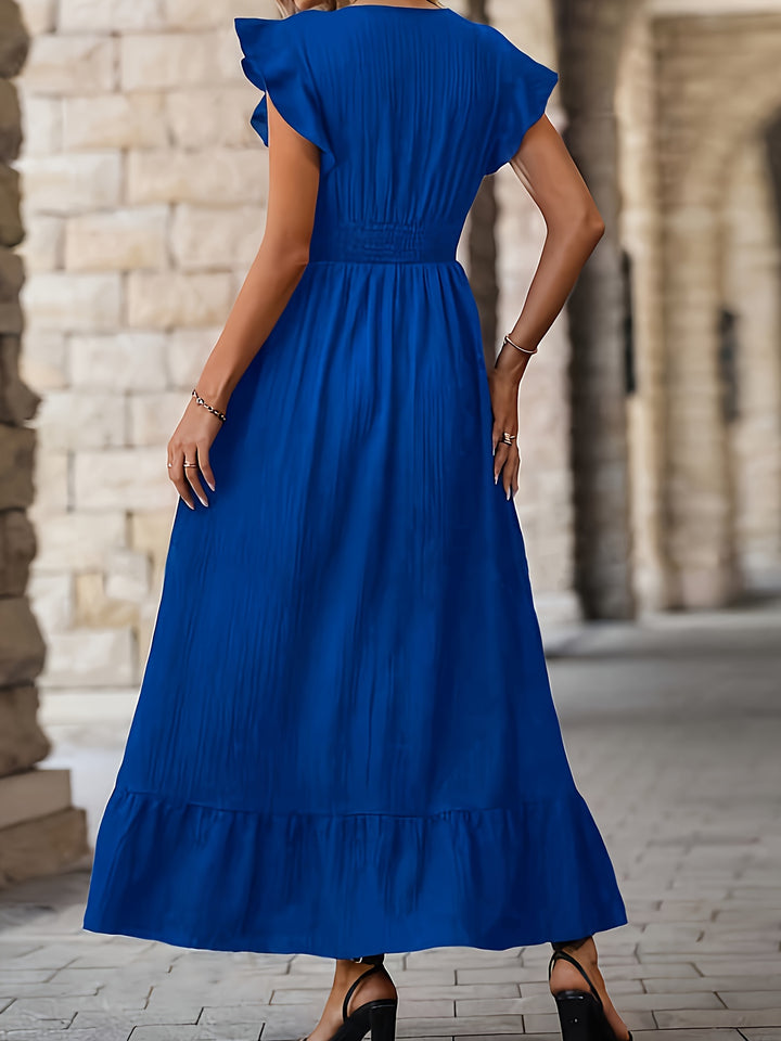 Blue Flutter Sleeves Solid Dress