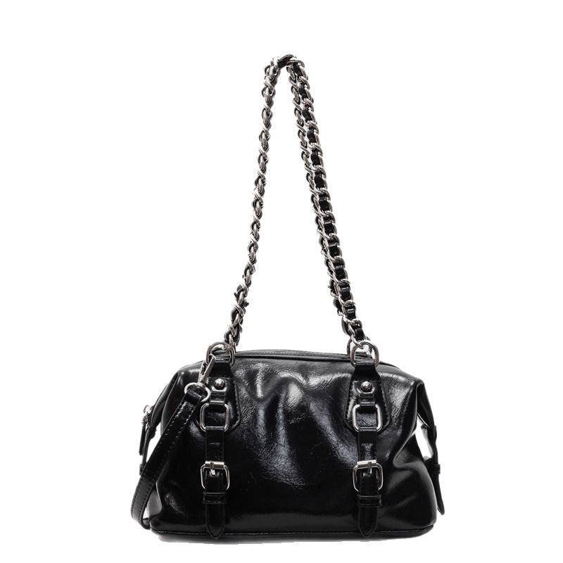 Black Buckle Charm Shoulder Bag