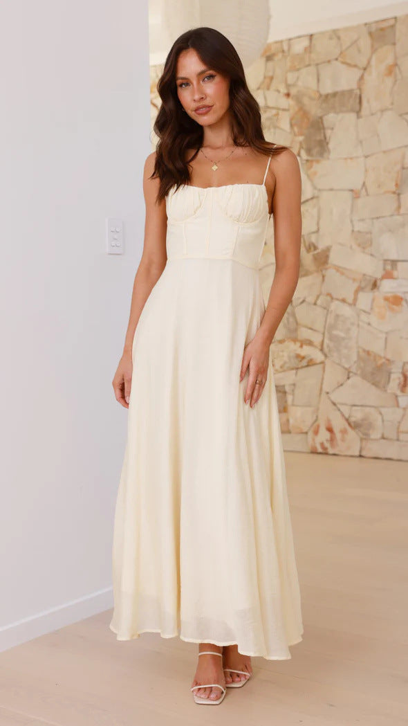 White Bustier Top Flowy Dress