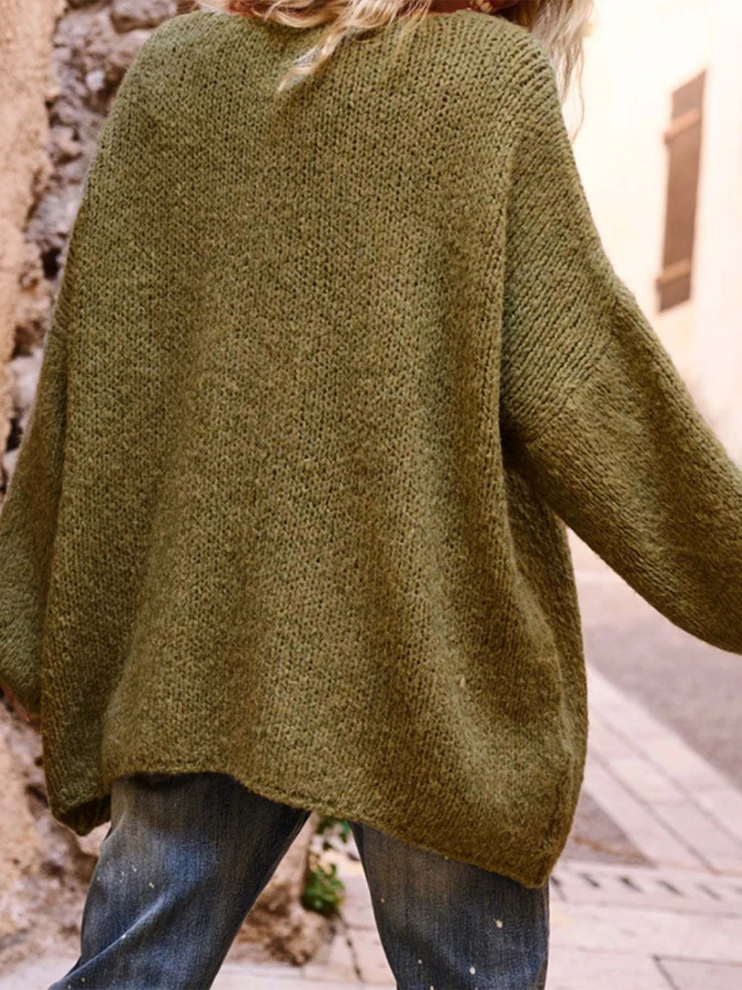 Olive Full Sleeves V Neck Printed Sweater