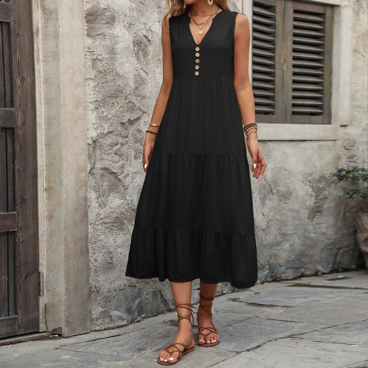 Black V-Neck Sleeveless Midi Dress