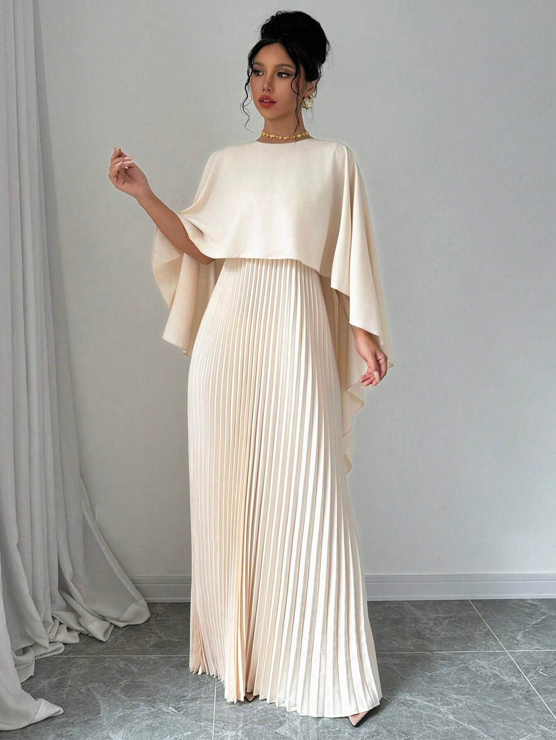white christmas dresses Shop Cream Crew Neck Coverup Pleated Dress - for Women | OUTZIDR