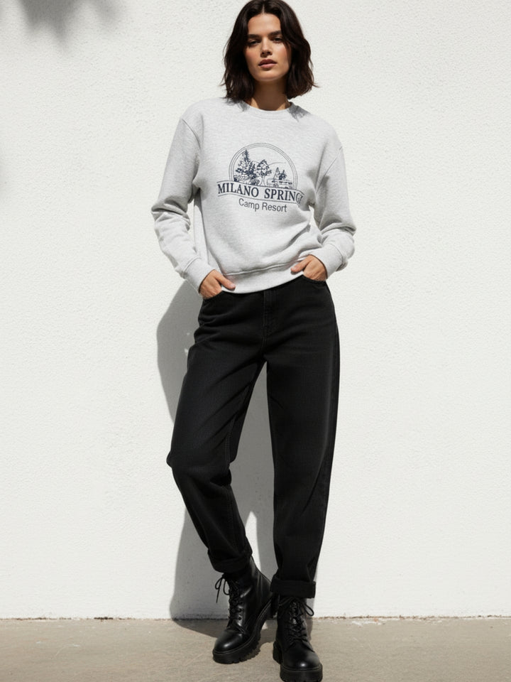 Grey Graphic Oversized Sweatshirt