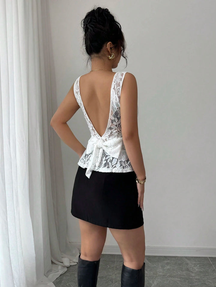 White Sleeveless Round Neck Mesh Top