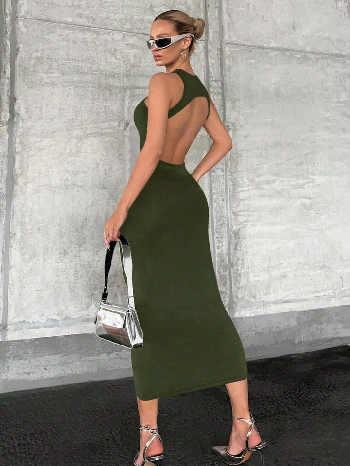Green Racer Style Backless Dress