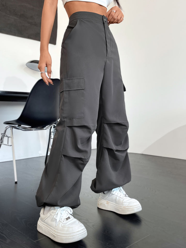 Pin-Tucked Grey Cargo Pants