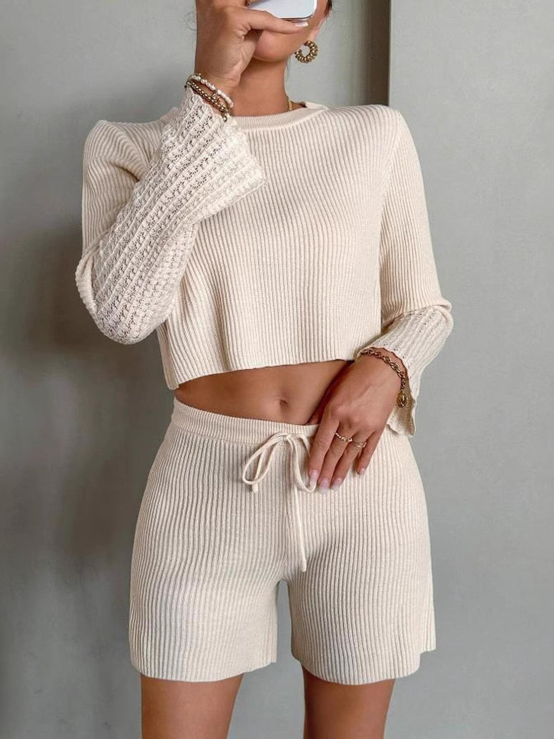 Beige Flat Knit Co-Ord Set