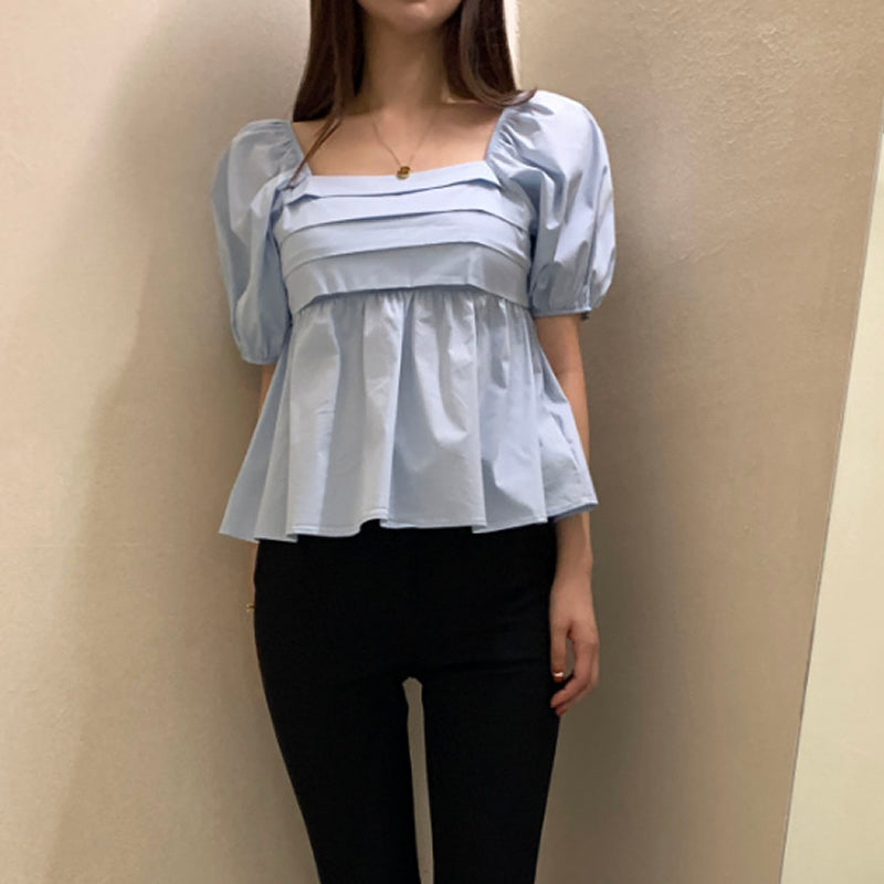 Blue Square Neck Top