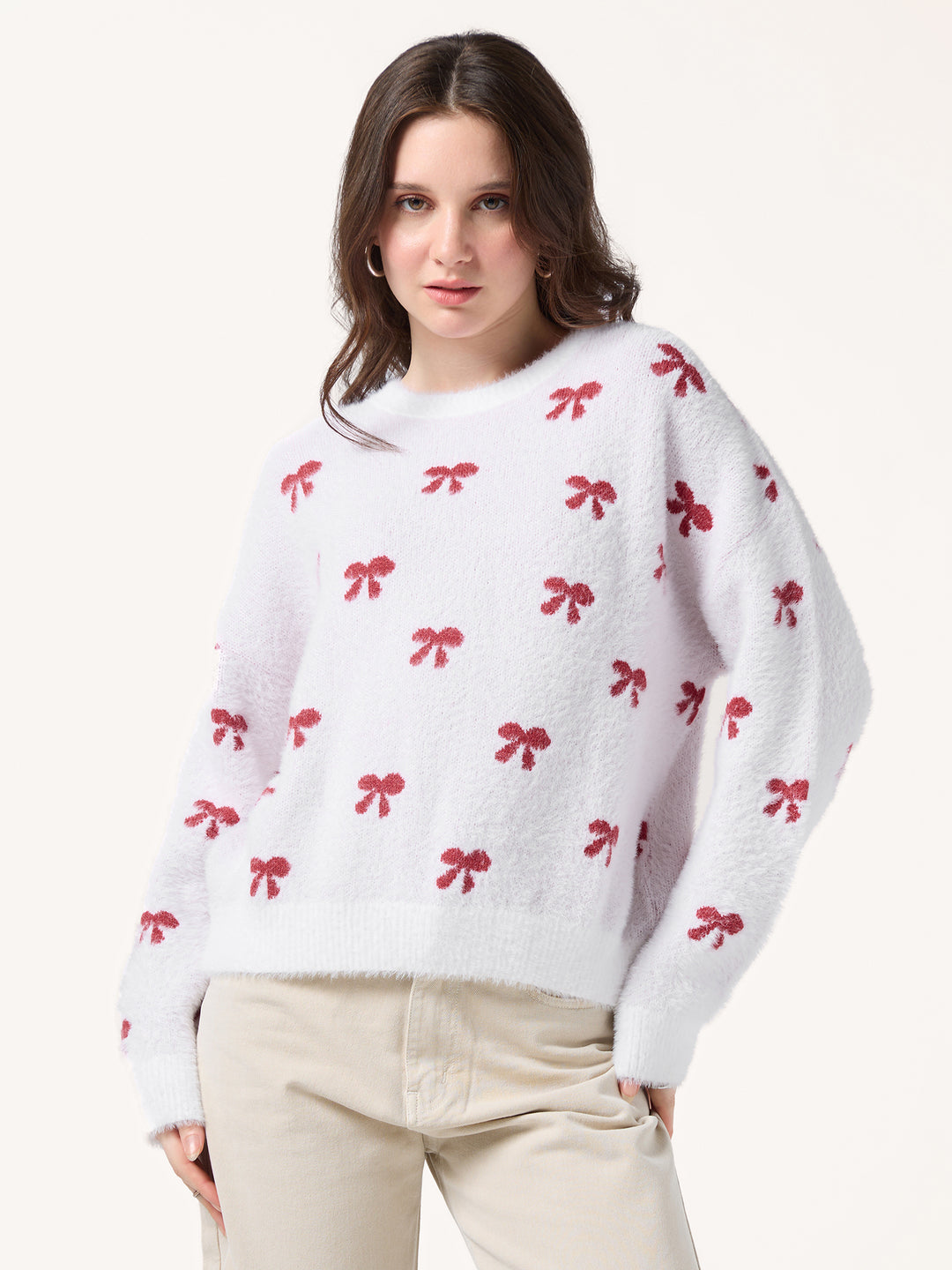 White Fuzzy Bows Cardigan