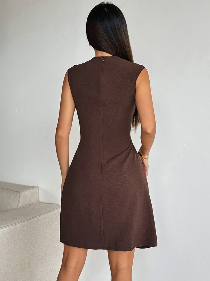Brown Cowl Side Ruched Dress