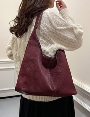 Burgundy Smooth Crescent Zip-Up Hobo
