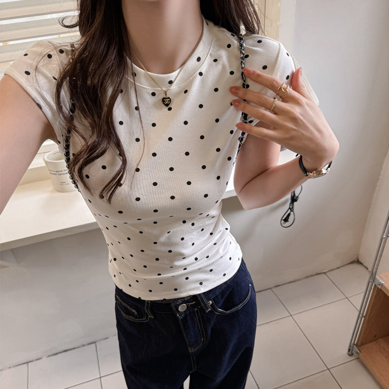 White Polka Dot Crew Neck T-Shirt