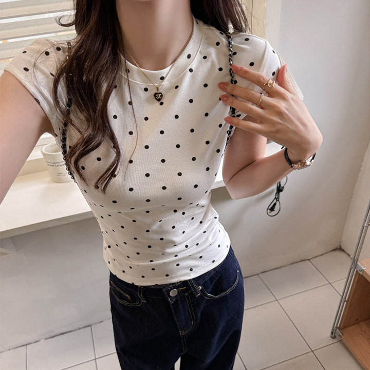 White Polka Dot Crew Neck T-Shirt