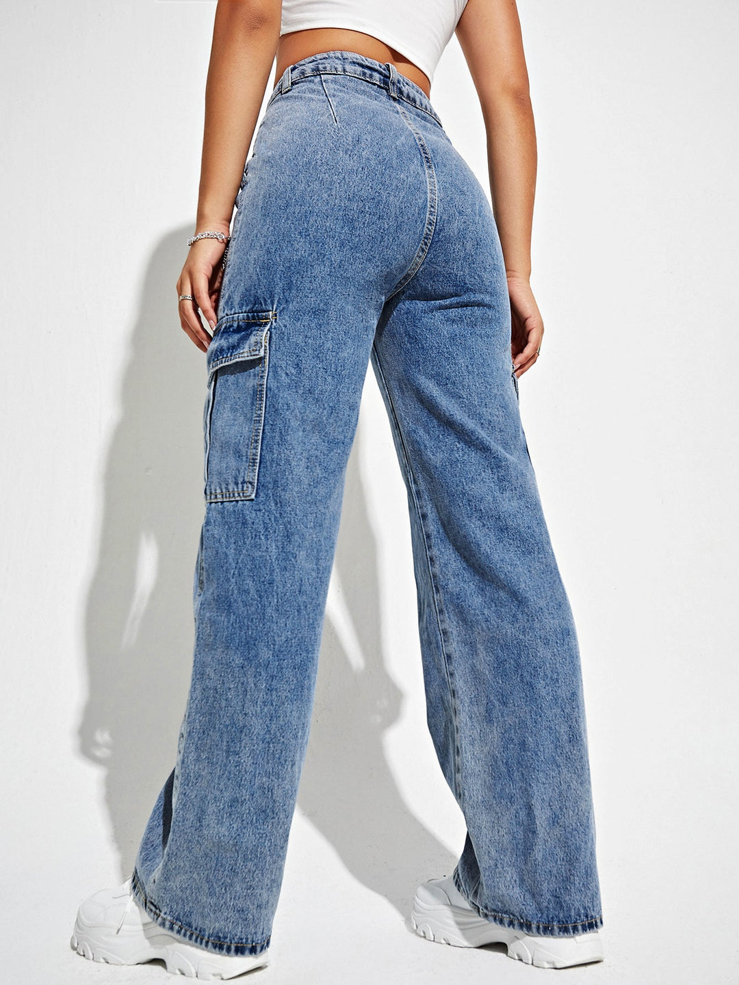 Blue Cargo Pocket Detailed Jeans