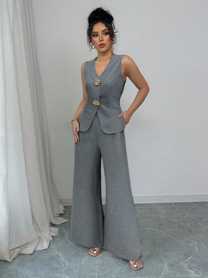 Grey Sleeve Vest And Pant Set