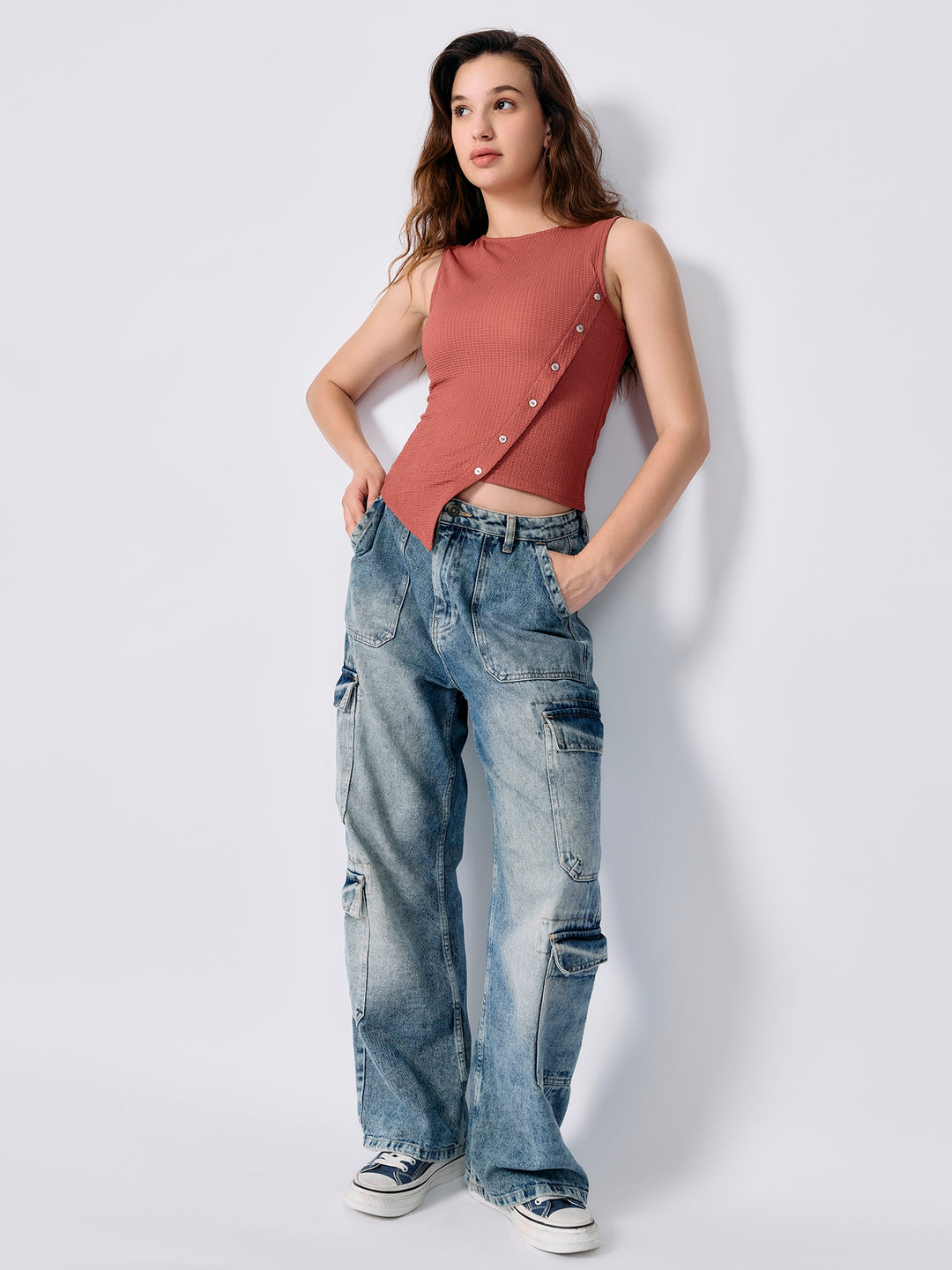 Coral Textured Assymetric Hem Tank