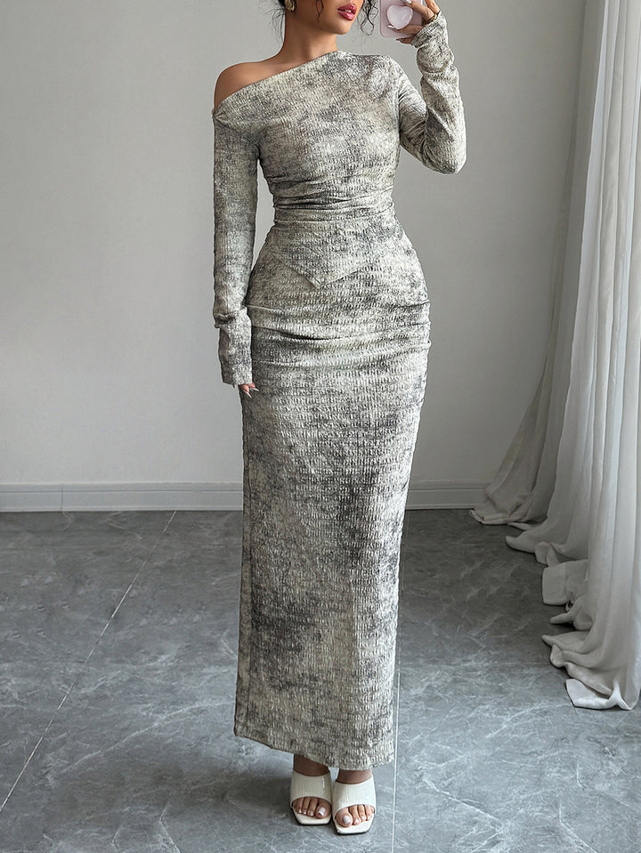 Cream One Off-Shoulder Full Sleeved Bodycon Dress