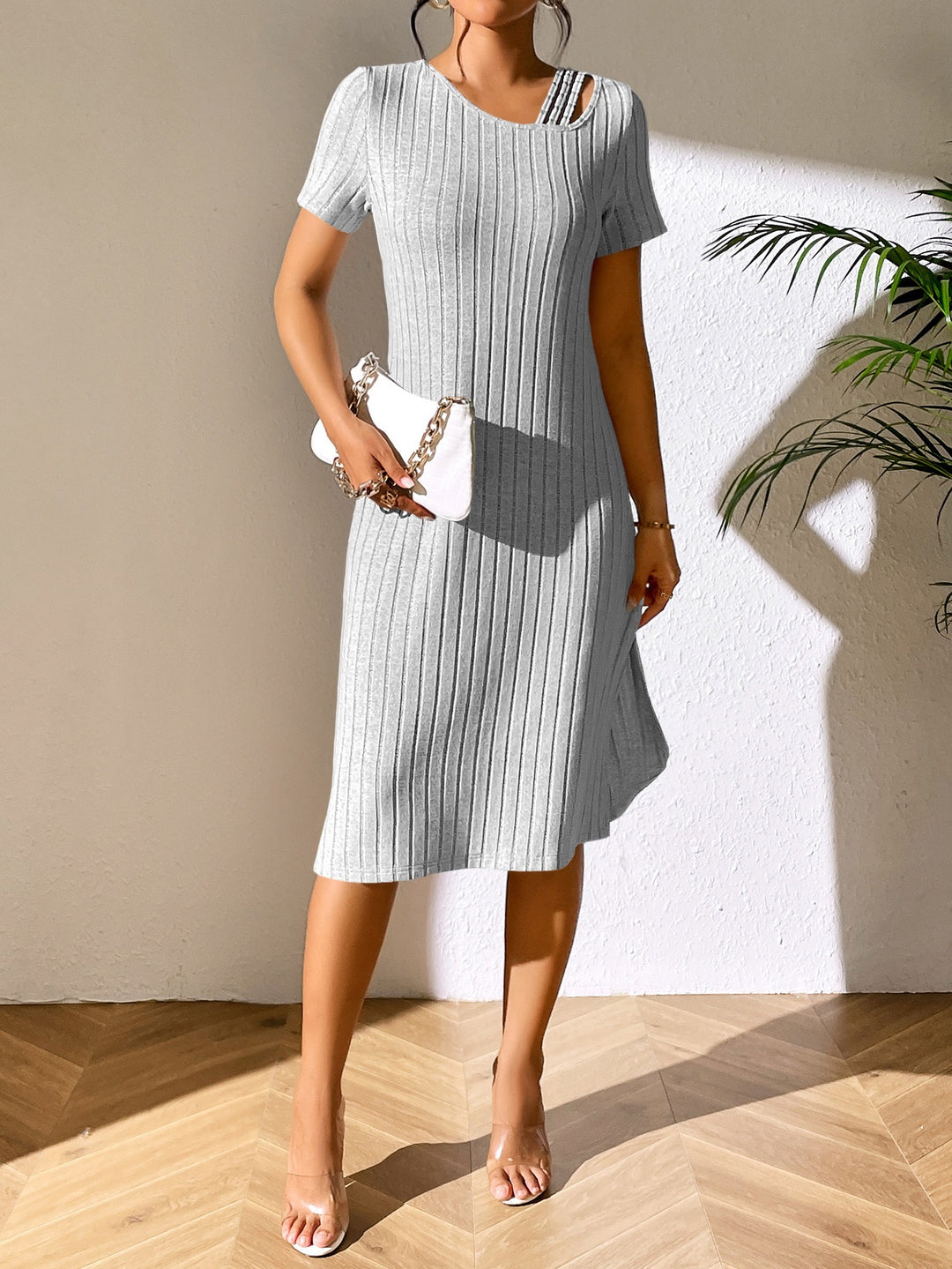 Shop Grey Aline Ribbed Midi Dress - for Women | OUTZIDR