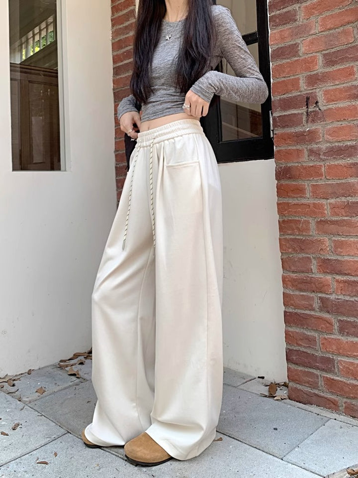 Cream High Waist Attached Drawstring Pant