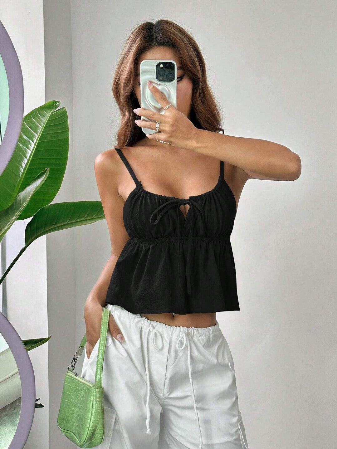 Black Strappy Peplum Top