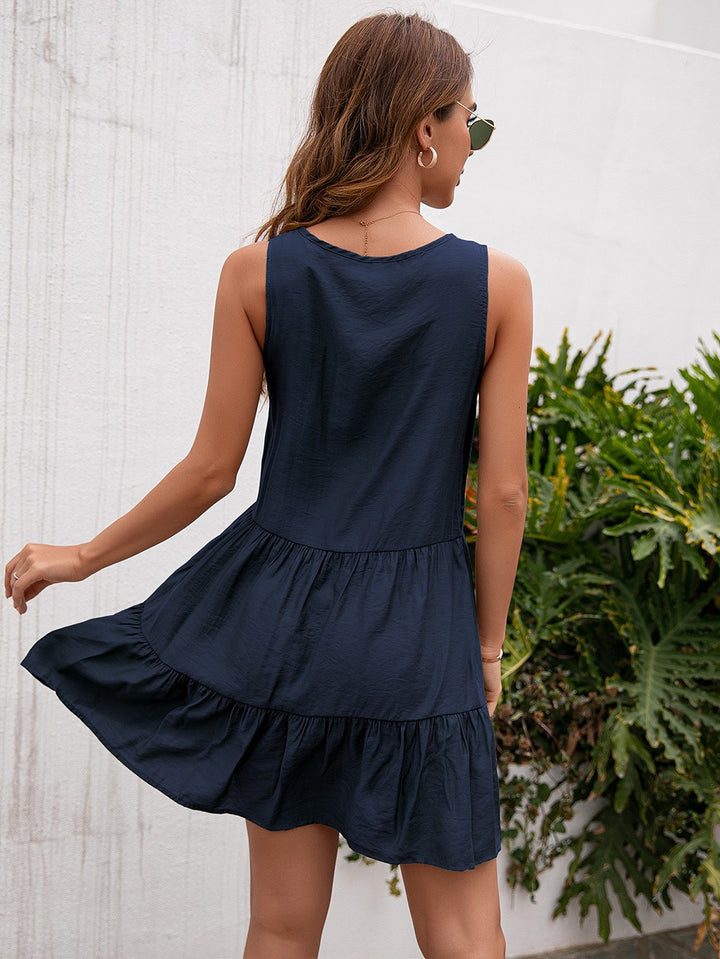 Navy Blue Boho Mini Tiered Dress