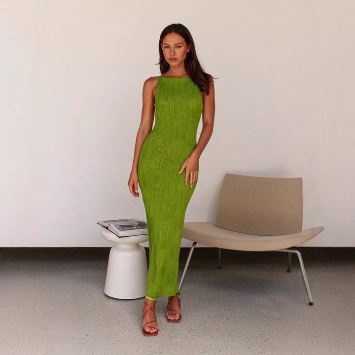 Green Textured Solid Midi Dress