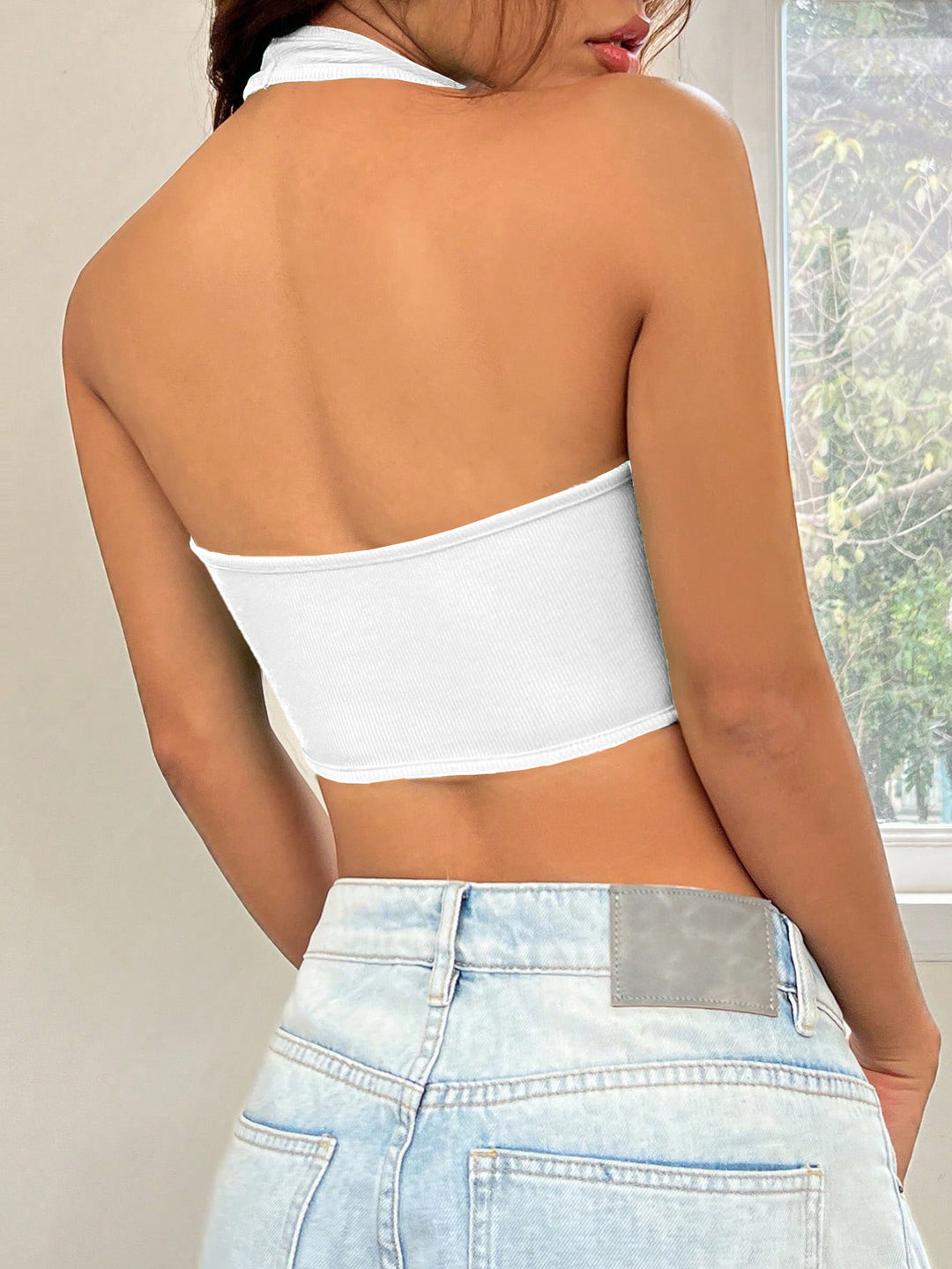 White Halter Neck Tank Top