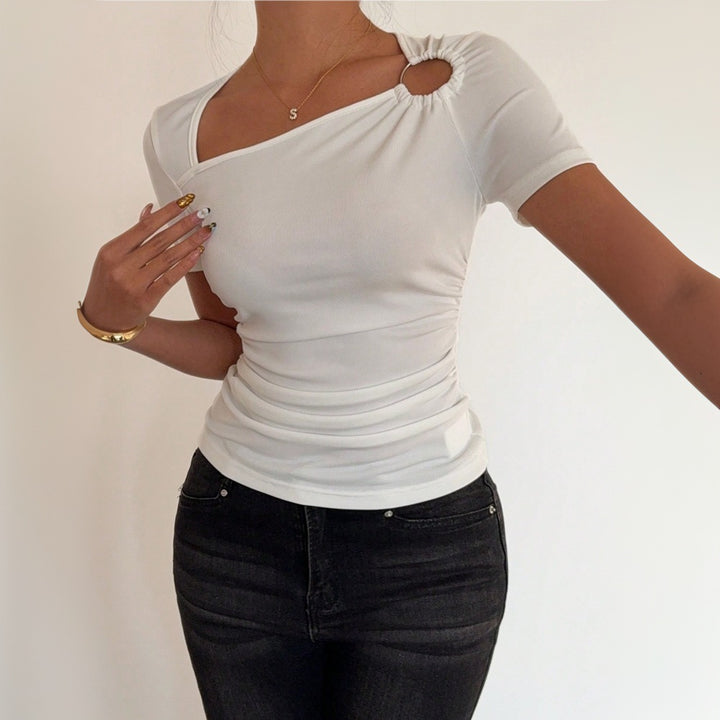 Off White Metal Buckle Short Sleeve Top