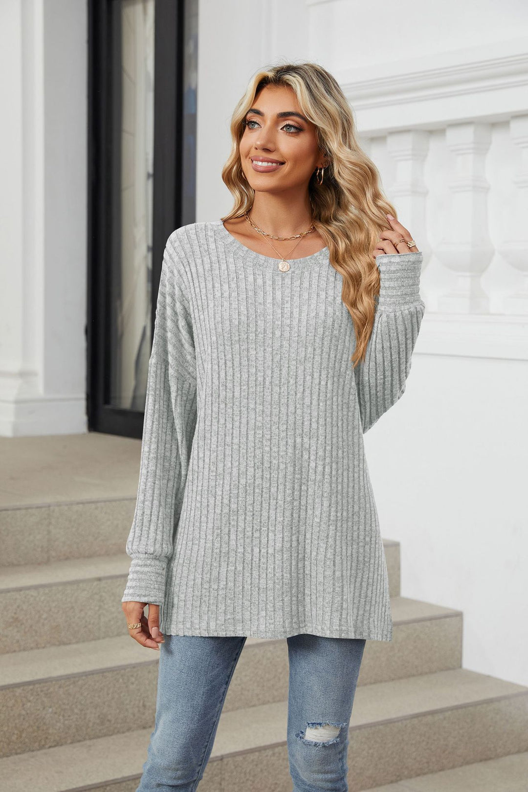 Grey Full Sleeves Round Neck Sweaters