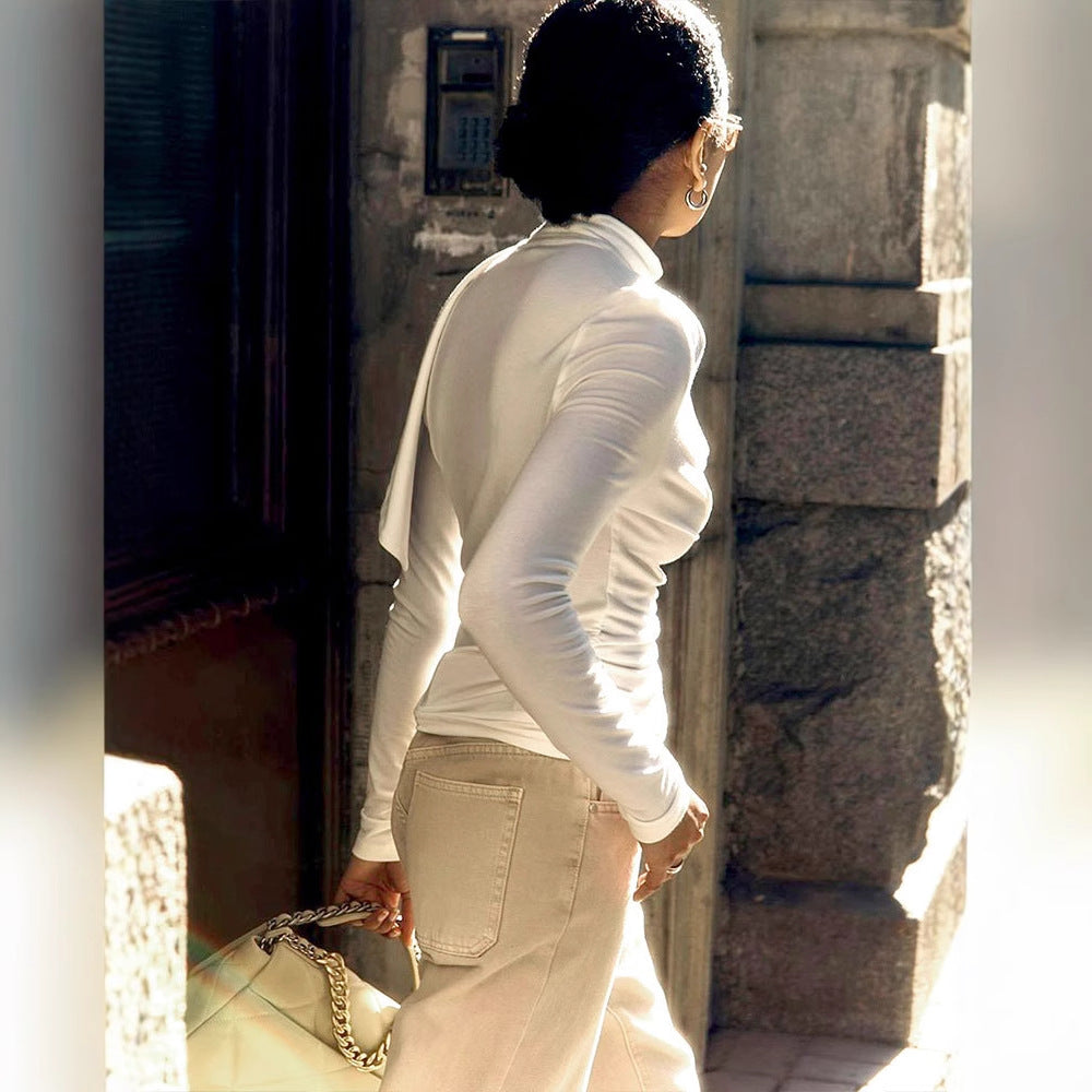 White Cowl Neck Solid Top