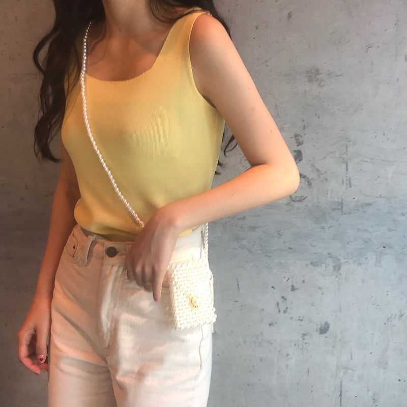 Yellow Sleeveless Basic Tank Top