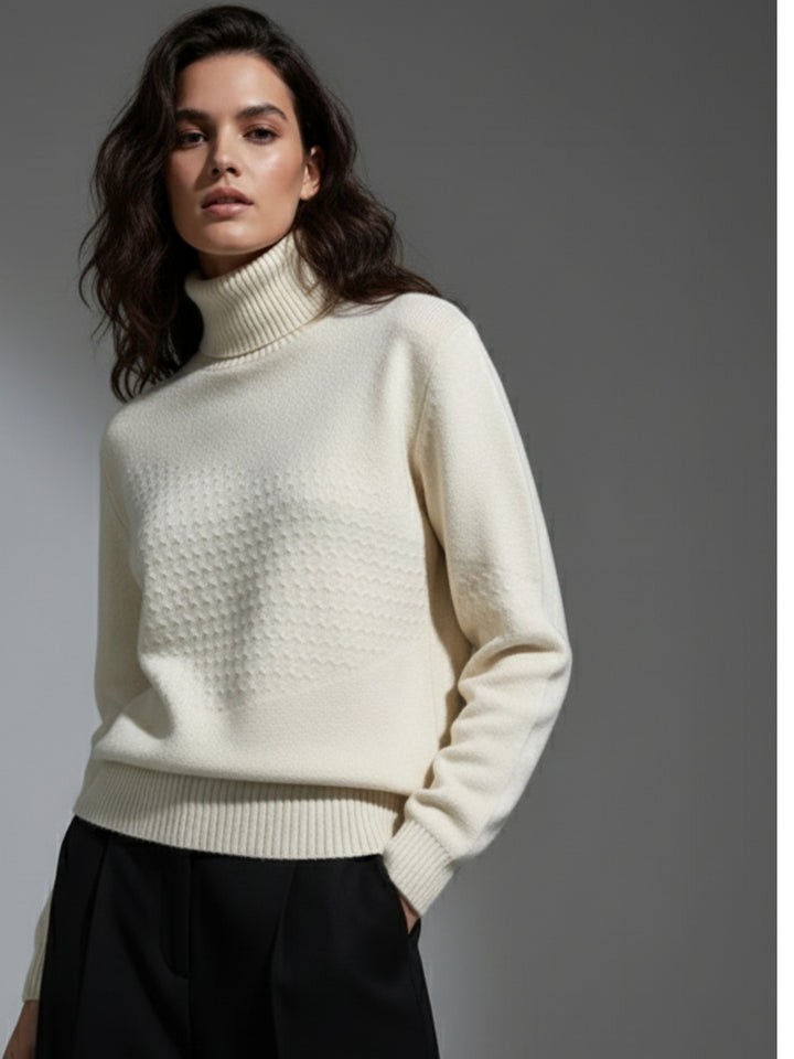 Off White High Neck Honey Comb Textured Sweater