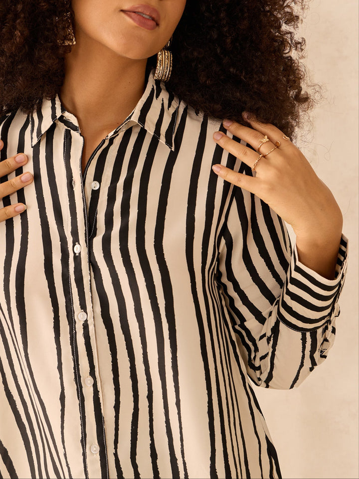 Beige Relaxed Fit Satin Shirt
