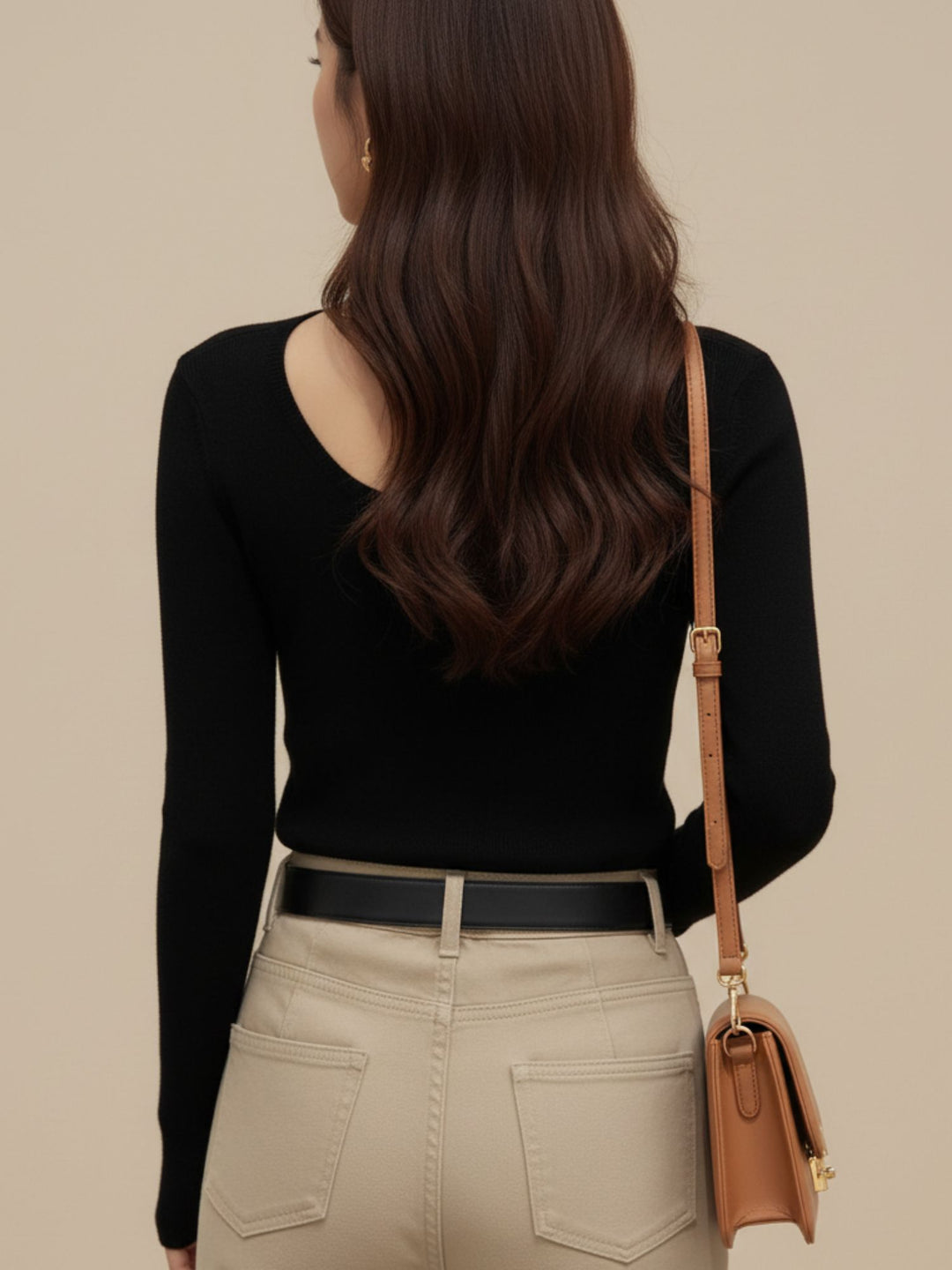 Black Full Sleeve Round U Neck Fitted Top