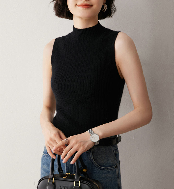 Black High Neck Solid Basic Tank