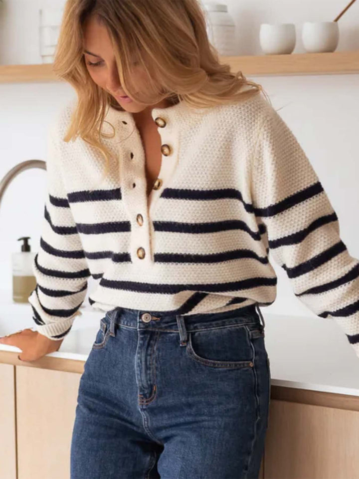 Cream Full Sleeves Striped Cardigan