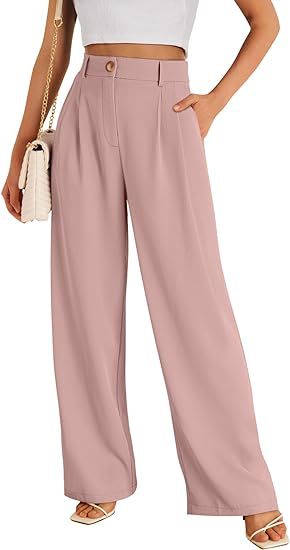 Pink Wide Leg Pleated Pants