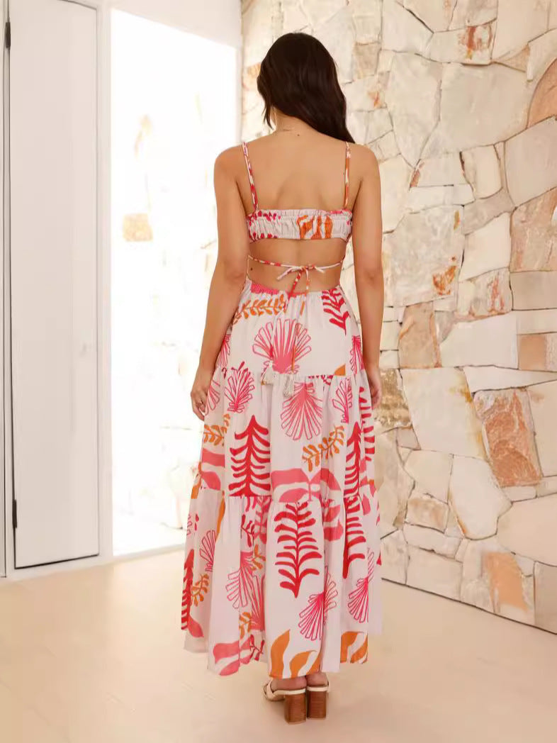 Pink Square Neck Side Cut Out Maxi Dress