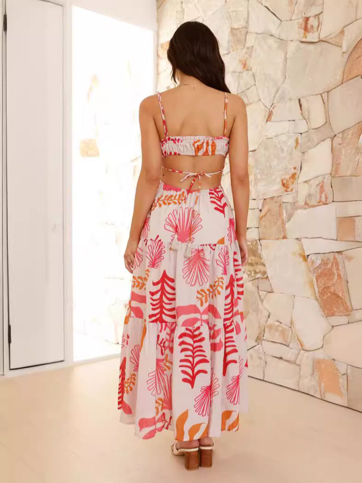 Pink Square Neck Side Cut Out Maxi Dress