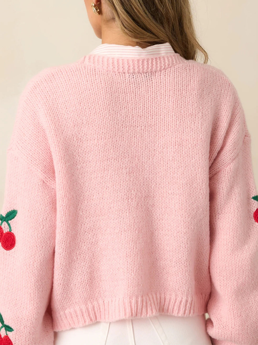 Pink Full Sleeves Embroidered Cardigan