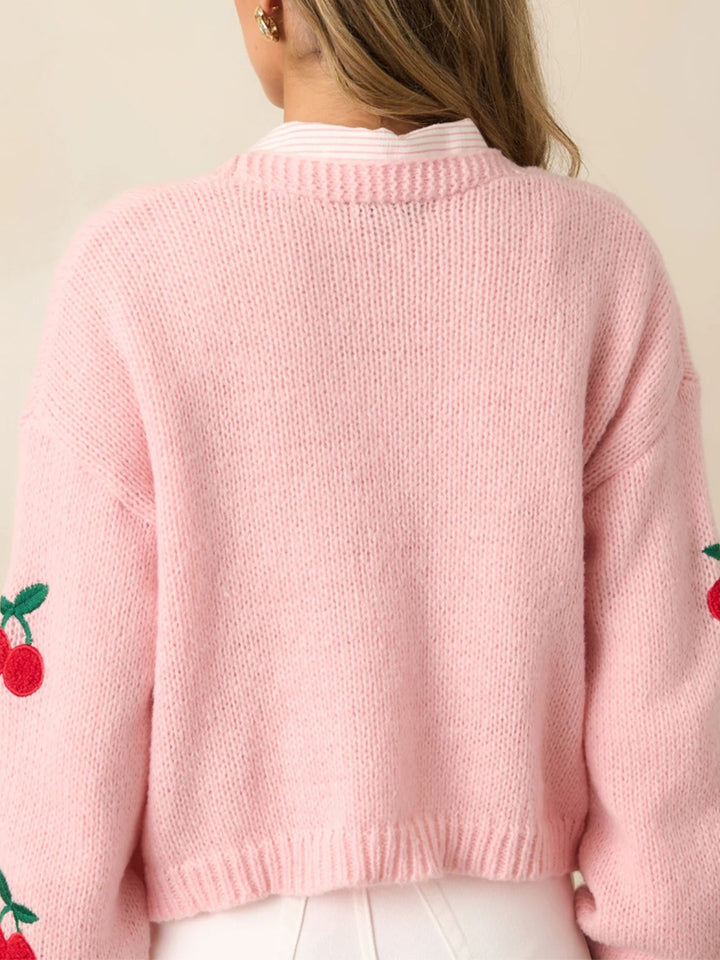 Pink Full Sleeves Embroidered Cardigan