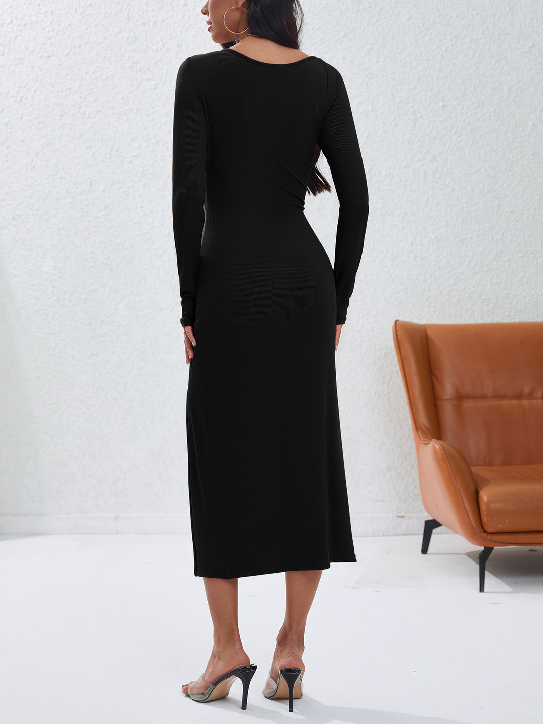 Black Side Neck Cut Out Bodycon Dress