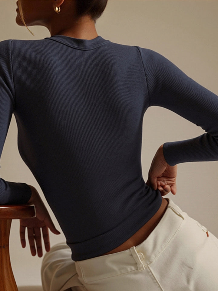 Charcoal Basic Full Sleeves Solid Square Neck Top