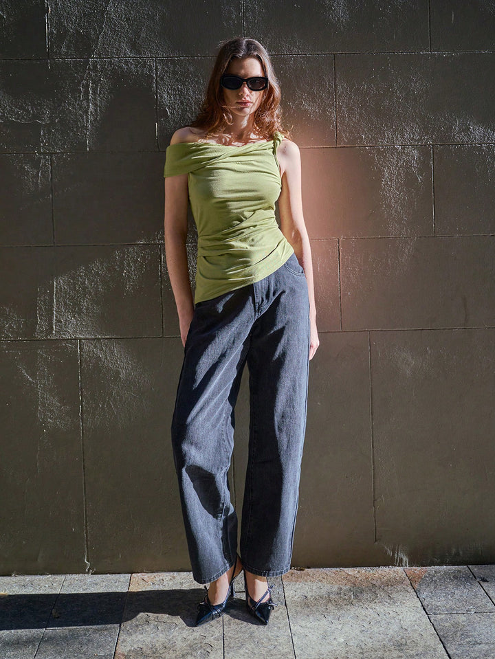 Green One Off Shoulder Top